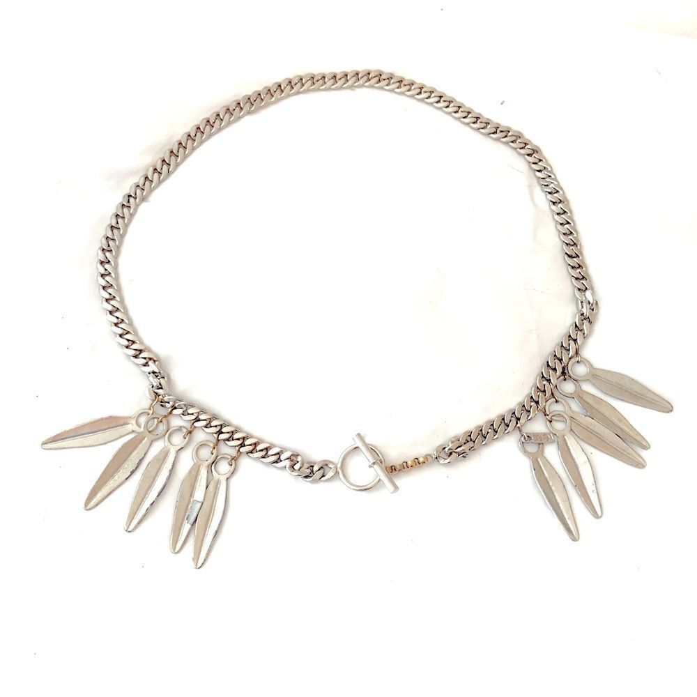 YSL silver chain link belt leaf design